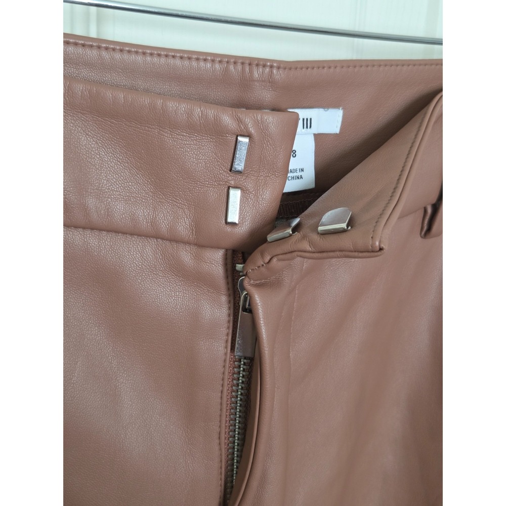 Bar III Faux Leather Jogger Pants Brown Pull On Elastic Waist Size 8 - Picture 2 of 6
